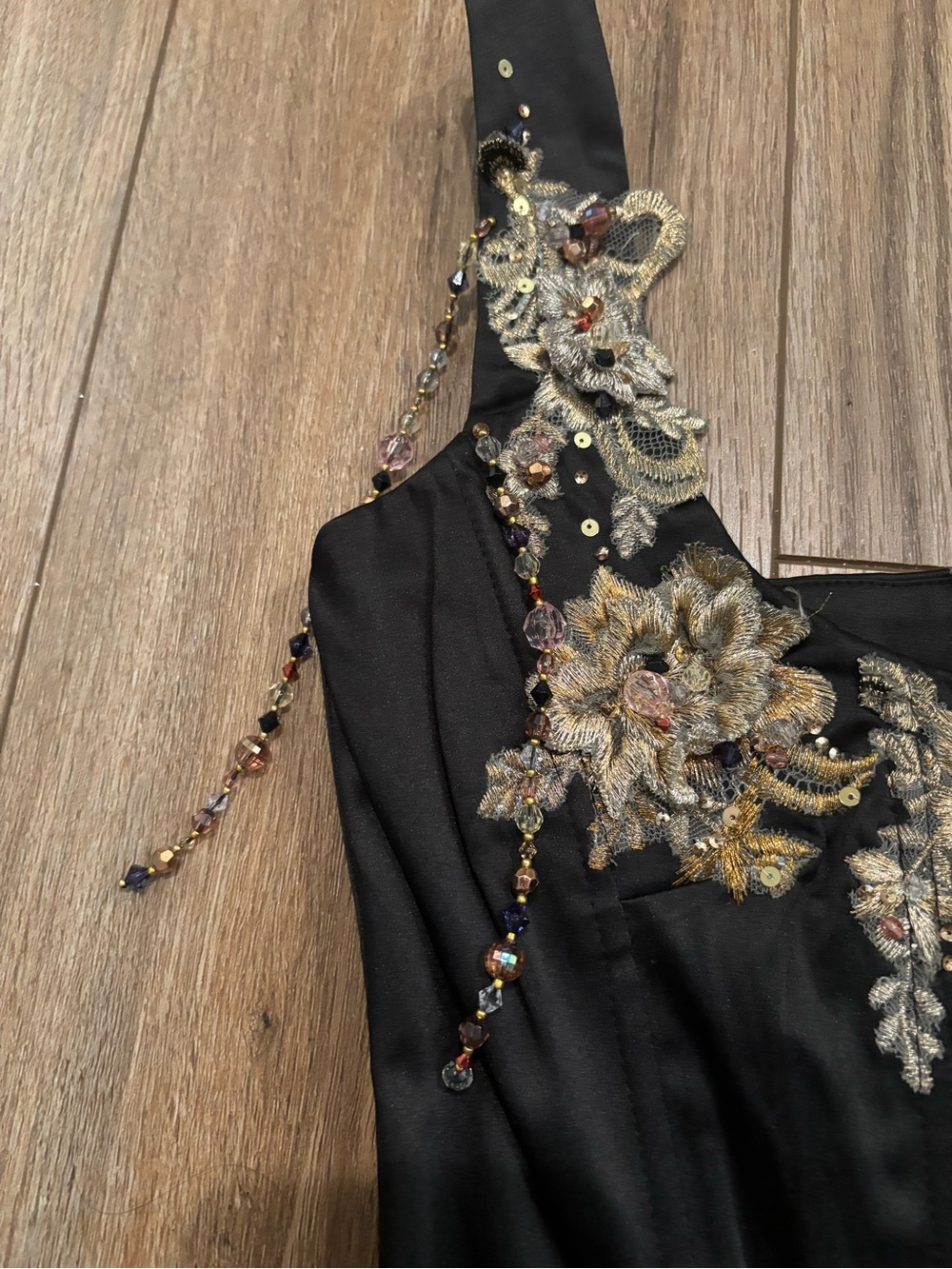 New Vintage Y2K Black & Gold Beaded & Embroidered Fairy Corset Top by Mandalay - Picture 5 of 12